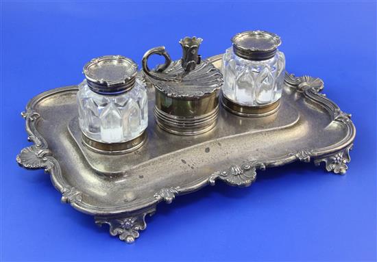 A late William IV silver inkstand by Joseph Angell I & Joseph Angell II, 28.5 oz.